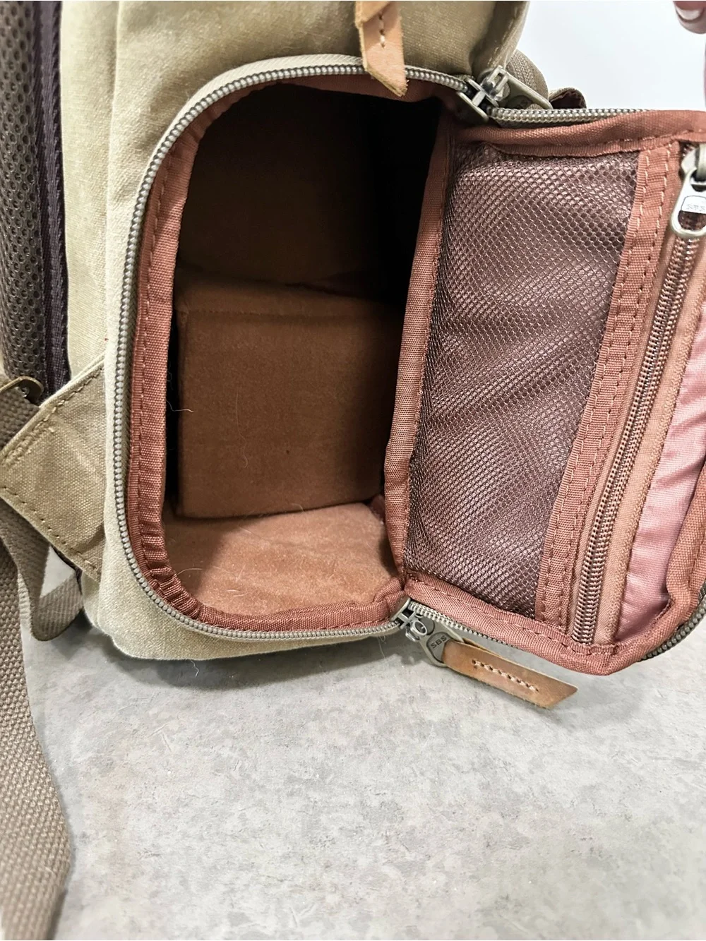 Waxed Canvas Camera Case Waterproof Travel Backpack Laptop Leather Trim Khaki